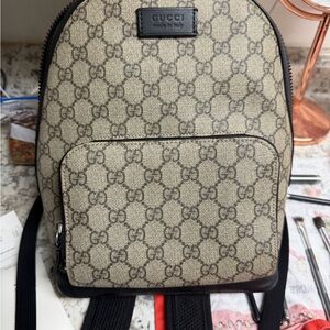 Gucci Beige and Black GG Pattern Backpack